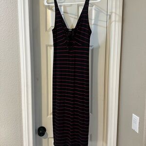 Express Black Maxi Dress with Pink Stripes Tie Front